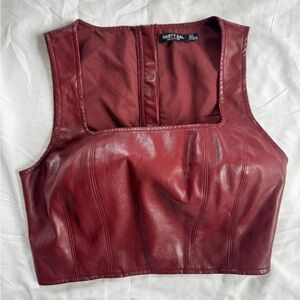 Nasty Gal Burgundy Leather Tank Top Size 2